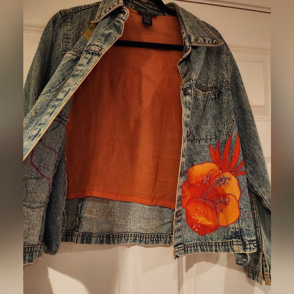 West End vintage cotton floral denim jacket S - Picture 2 of 6